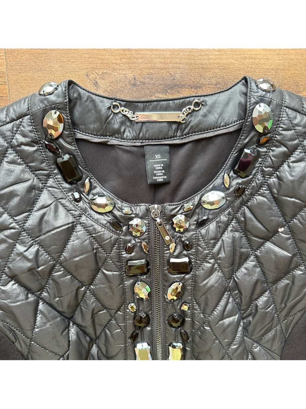 White House Black Market Embellished Quilted Jacket XS Glam Moto Zip - Picture 4 of 7